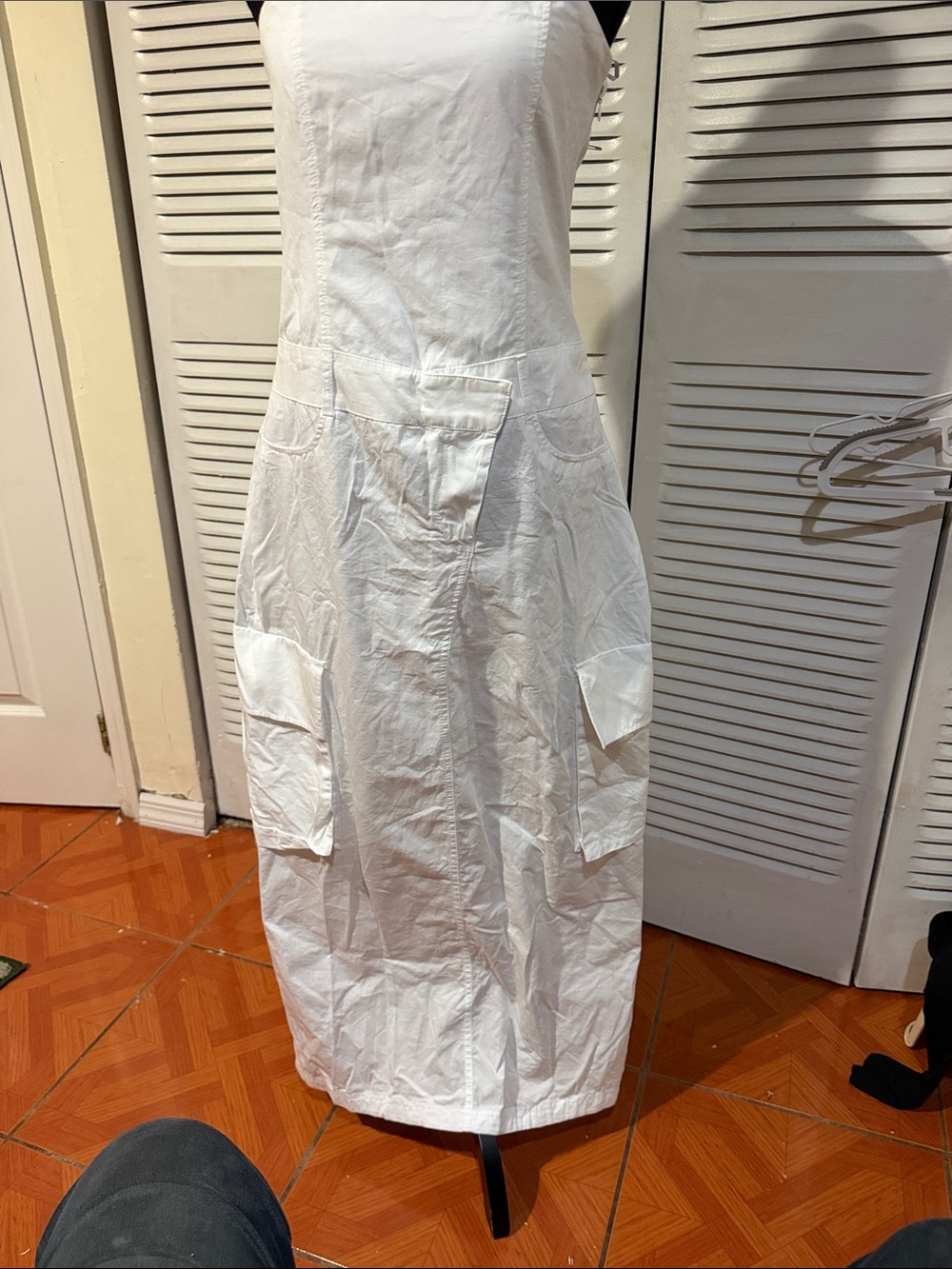 Zara White Cargo Pocket Midi Dress